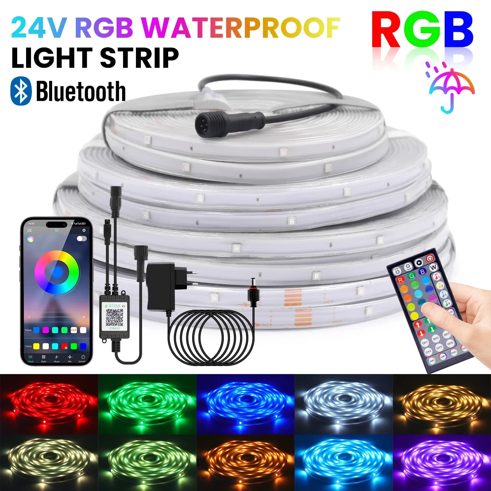 Ruban LED RGB 24V Bluetooth - Étanche IP67 pour Extérieur - Image 1