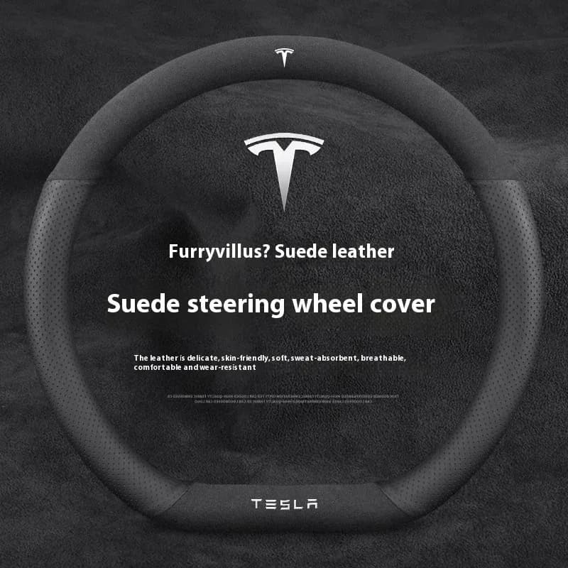 Housse de volant antidérapante en daim et cuir pour Tesla Model 3, Y, S, X et Roadster - Image 2