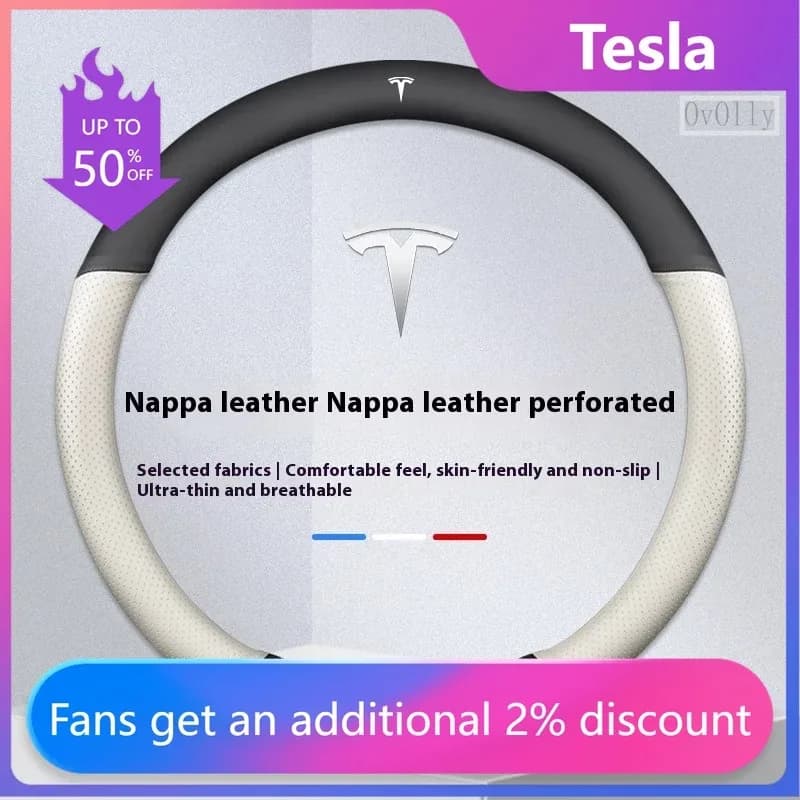 Housse de volant antidérapante en daim et cuir pour Tesla Model 3, Y, S, X et Roadster - Image 1