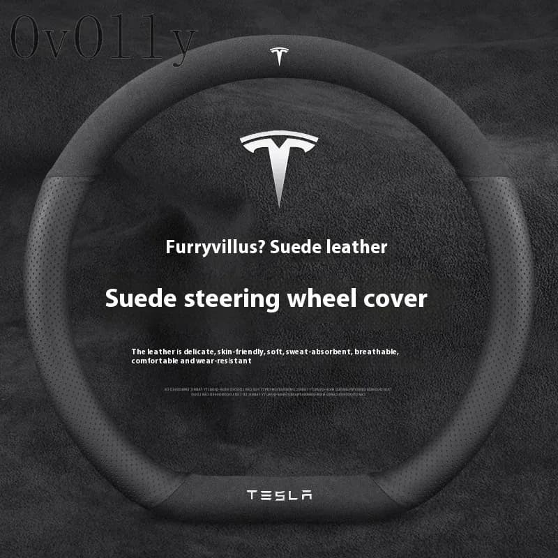 Housse de volant antidérapante en daim et cuir pour Tesla Model 3, Y, S, X et Roadster slide 9