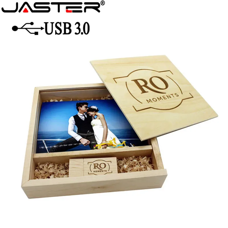 Album photo en bois avec coffret et clé USB 3.0 - Cadeau de mariage (170 x 170 x 35 mm) slide 2