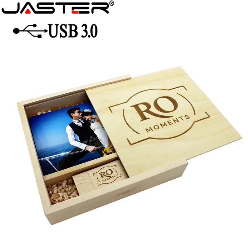 Album photo en bois avec coffret et clé USB 3.0 - Cadeau de mariage (170 x 170 x 35 mm) slide 5