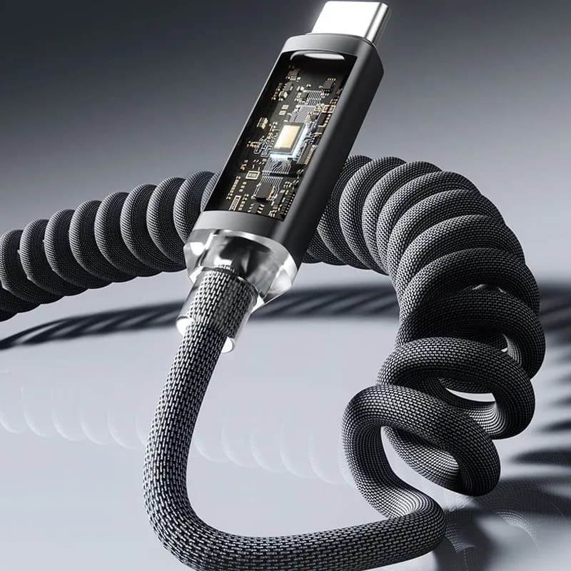 Câble de charge rapide USB-C vers USB-C 120W spiralé avec affichage numérique - Image 6
