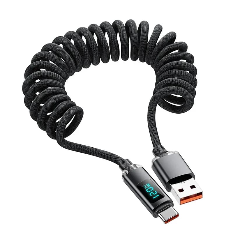 Câble de charge rapide USB-C vers USB-C 120W spiralé avec affichage numérique slide 7