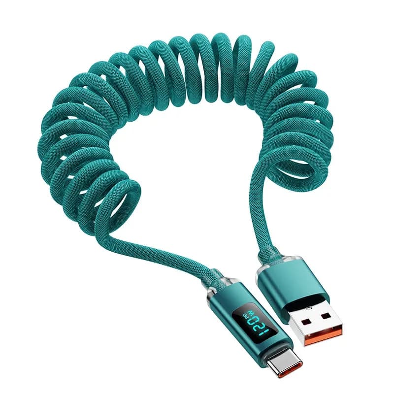 Câble de charge rapide USB-C vers USB-C 120W spiralé avec affichage numérique slide 9