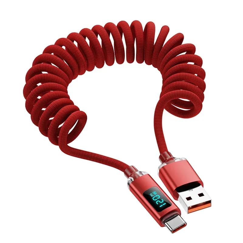 Câble de charge rapide USB-C vers USB-C 120W spiralé avec affichage numérique slide 10
