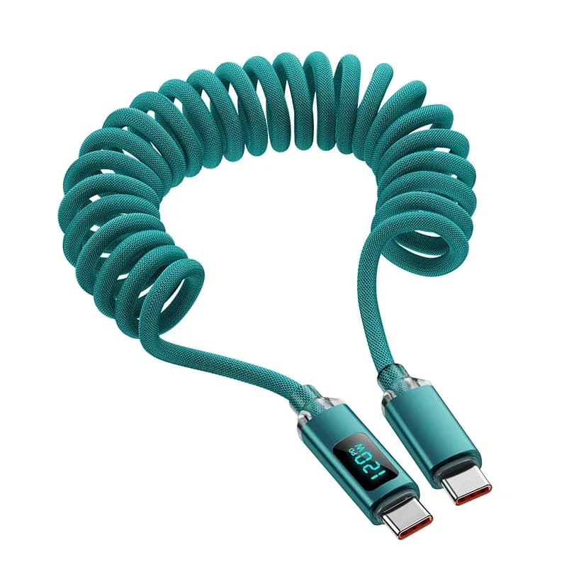 Câble de charge rapide USB-C vers USB-C 120W spiralé avec affichage numérique slide 11