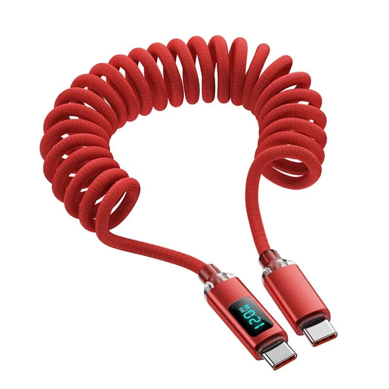 Câble de charge rapide USB-C vers USB-C 120W spiralé avec affichage numérique slide 12