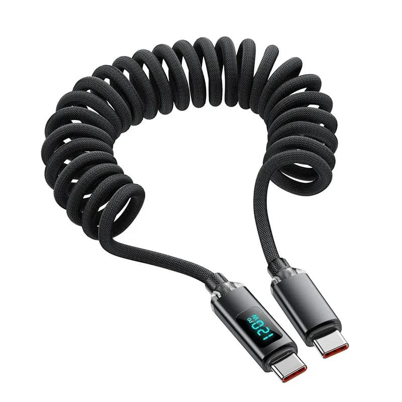 Câble de charge rapide USB-C vers USB-C 120W spiralé avec affichage numérique slide 8