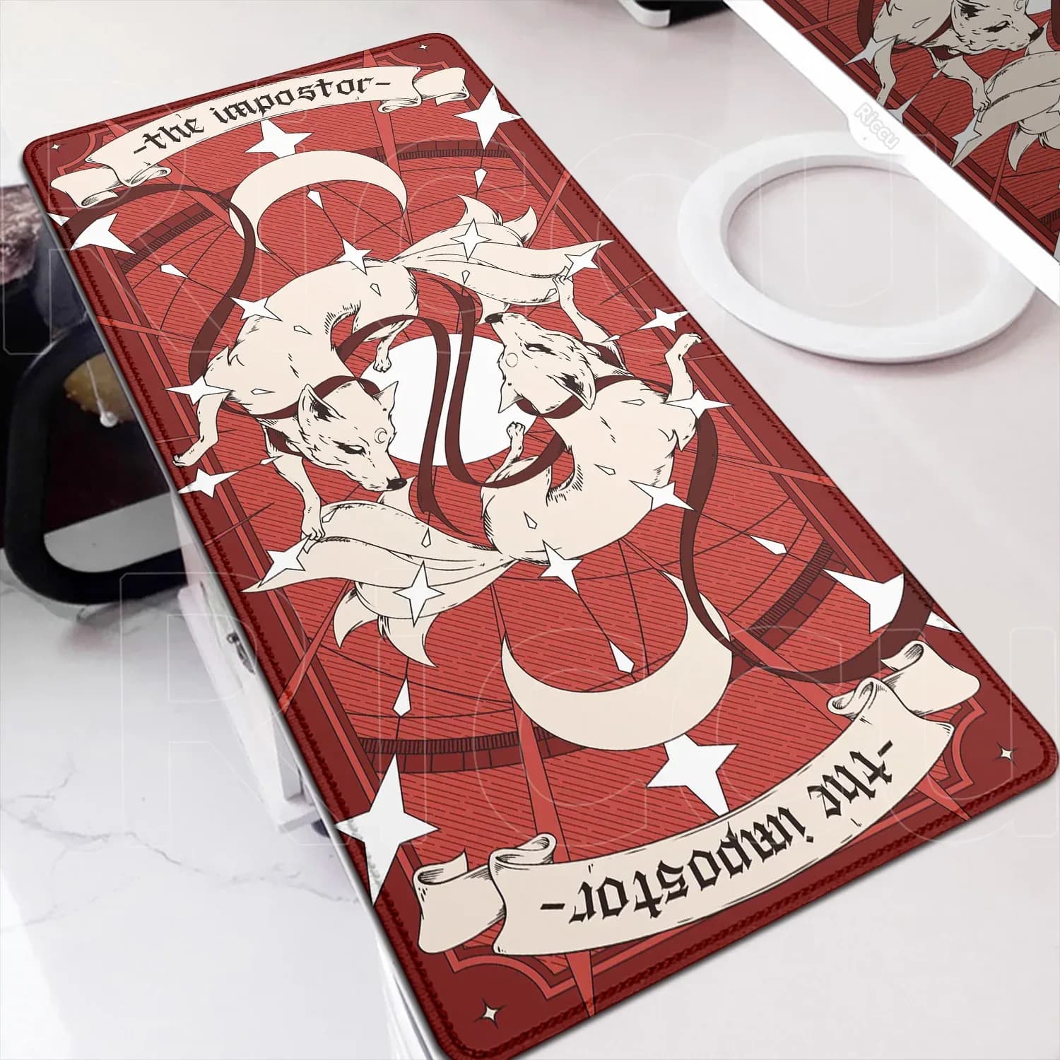 Tapis de souris XXL Renard Anime Violet - Base antidérapante et bords cousus - Image 2