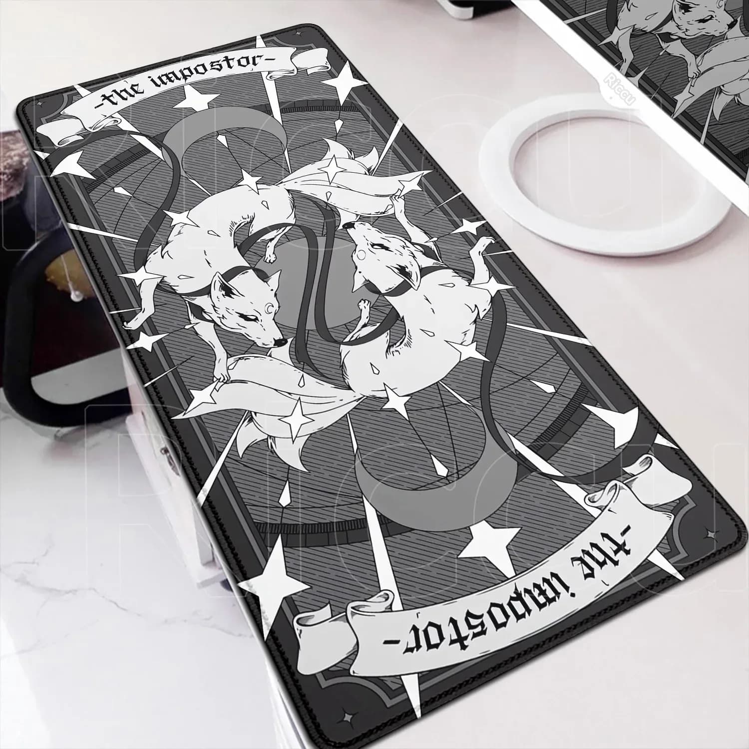 Tapis de souris XXL Renard Anime Violet - Base antidérapante et bords cousus - Image 3