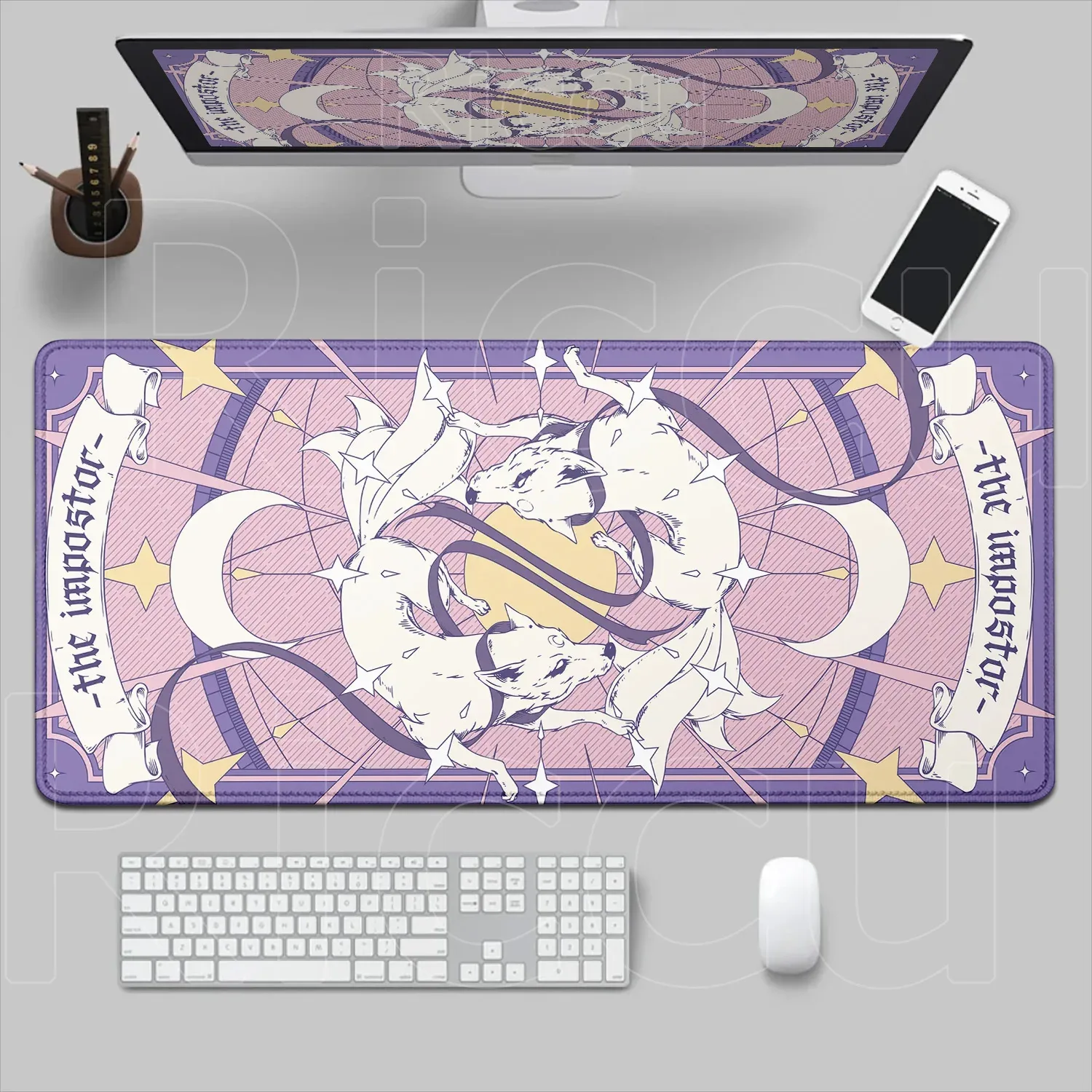 Tapis de souris XXL Renard Anime Violet - Base antidérapante et bords cousus slide 8