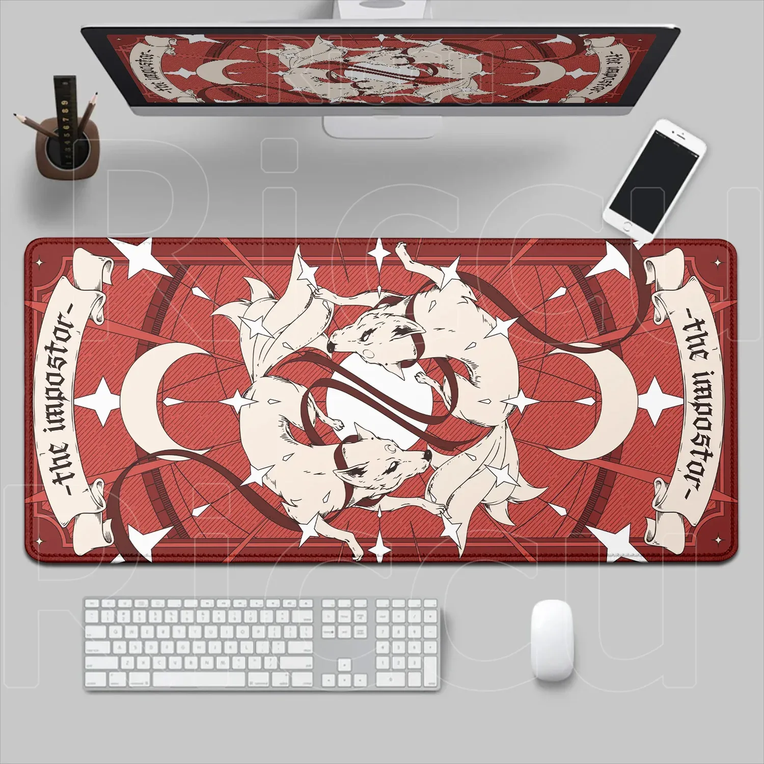 Tapis de souris XXL Renard Anime Violet - Base antidérapante et bords cousus slide 10