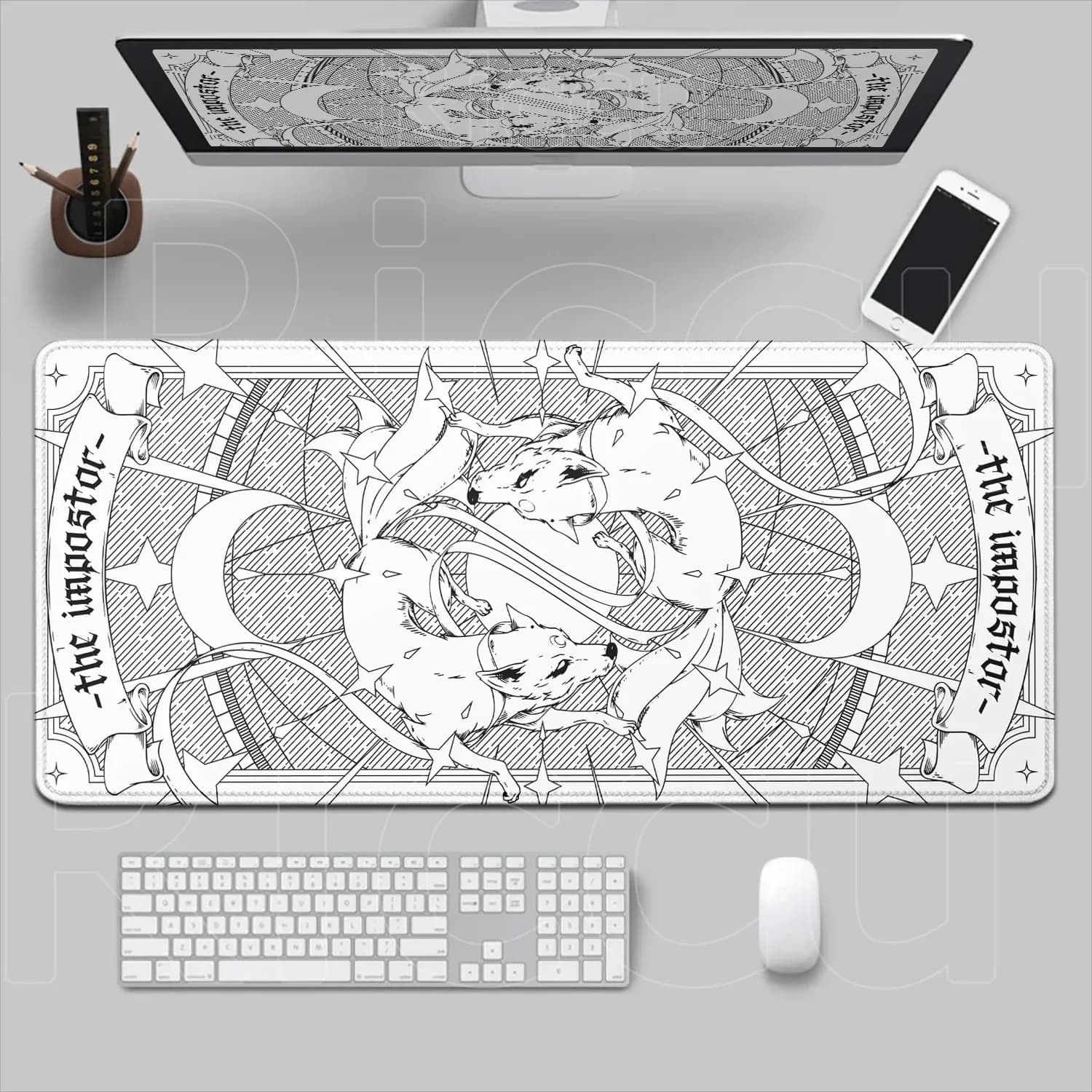Tapis de souris XXL Renard Anime Violet - Base antidérapante et bords cousus slide 9