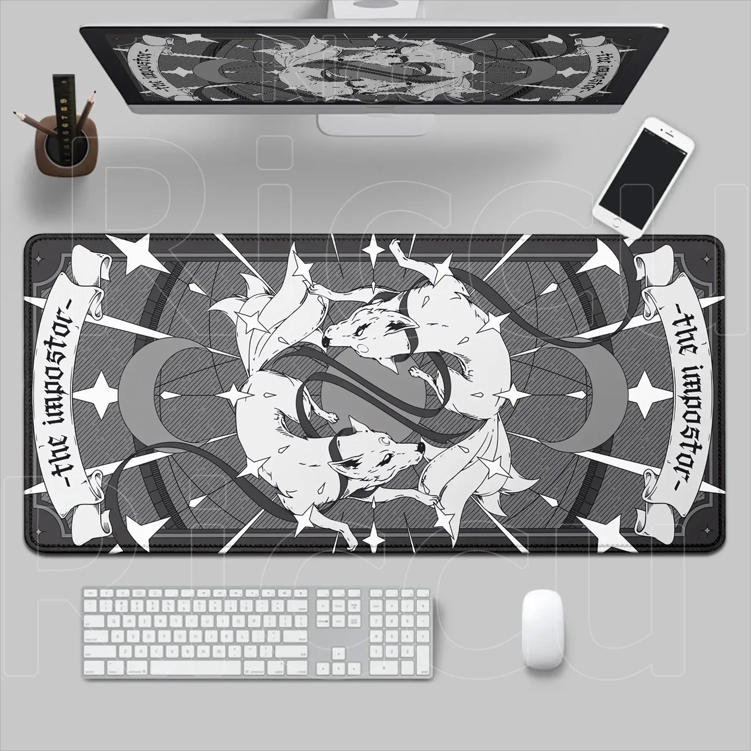 Tapis de souris XXL Renard Anime Violet - Base antidérapante et bords cousus slide 7