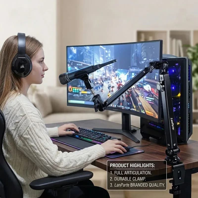 Bras de microphone articulé pivotant à 360° avec colonne montante amovible pour streaming - Image 5