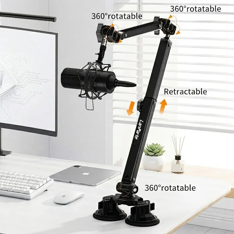 Bras de microphone articulé pivotant à 360° avec colonne montante amovible pour streaming - Image 1