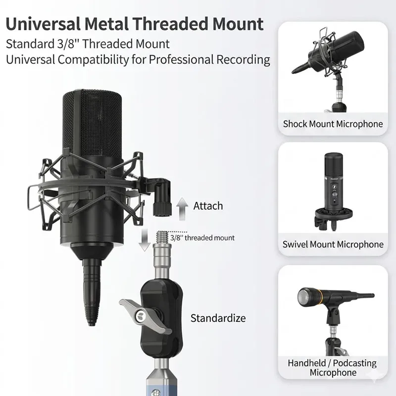 Bras de microphone articulé pivotant à 360° avec colonne montante amovible pour streaming - Image 3