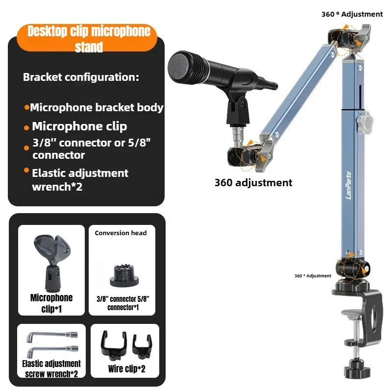 Bras de microphone articulé pivotant à 360° avec colonne montante amovible pour streaming slide 10