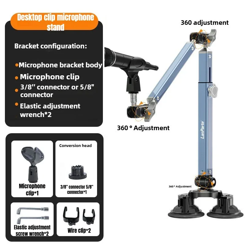 Bras de microphone articulé pivotant à 360° avec colonne montante amovible pour streaming slide 9
