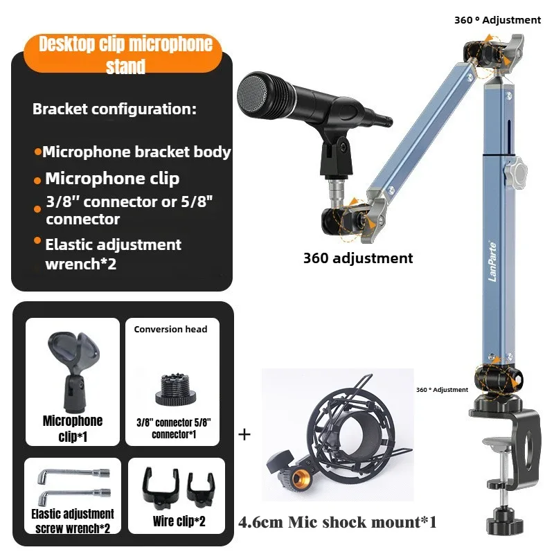 Bras de microphone articulé pivotant à 360° avec colonne montante amovible pour streaming slide 8