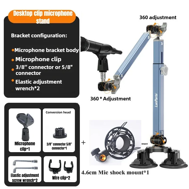 Bras de microphone articulé pivotant à 360° avec colonne montante amovible pour streaming slide 7