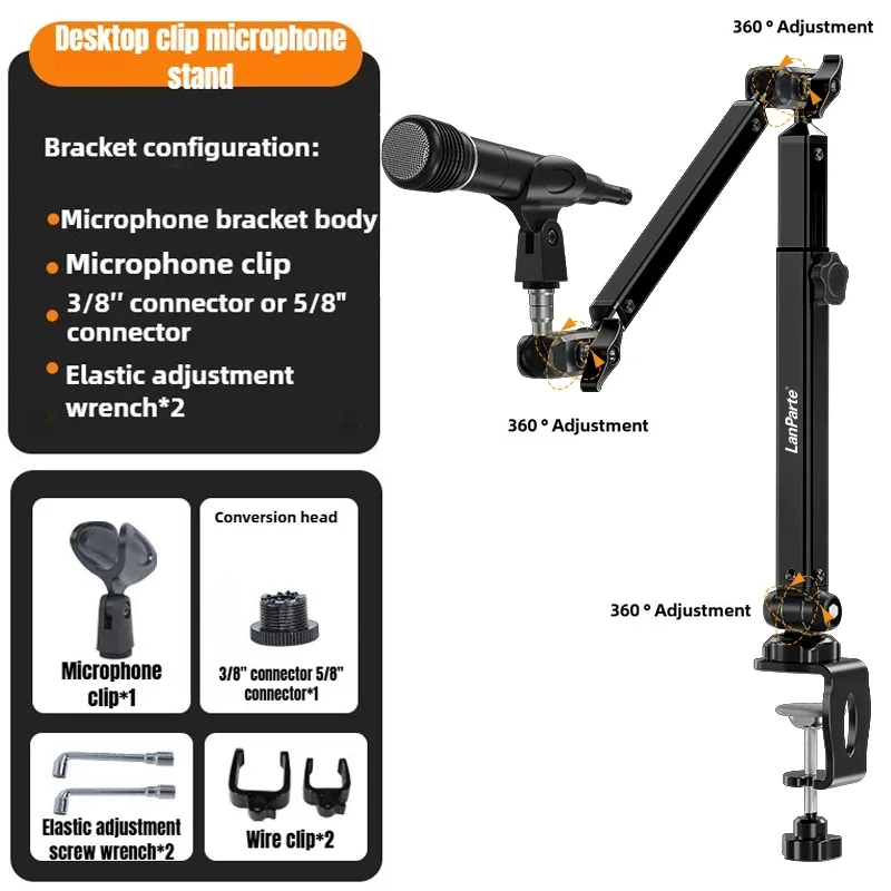 Bras de microphone articulé pivotant à 360° avec colonne montante amovible pour streaming slide 15