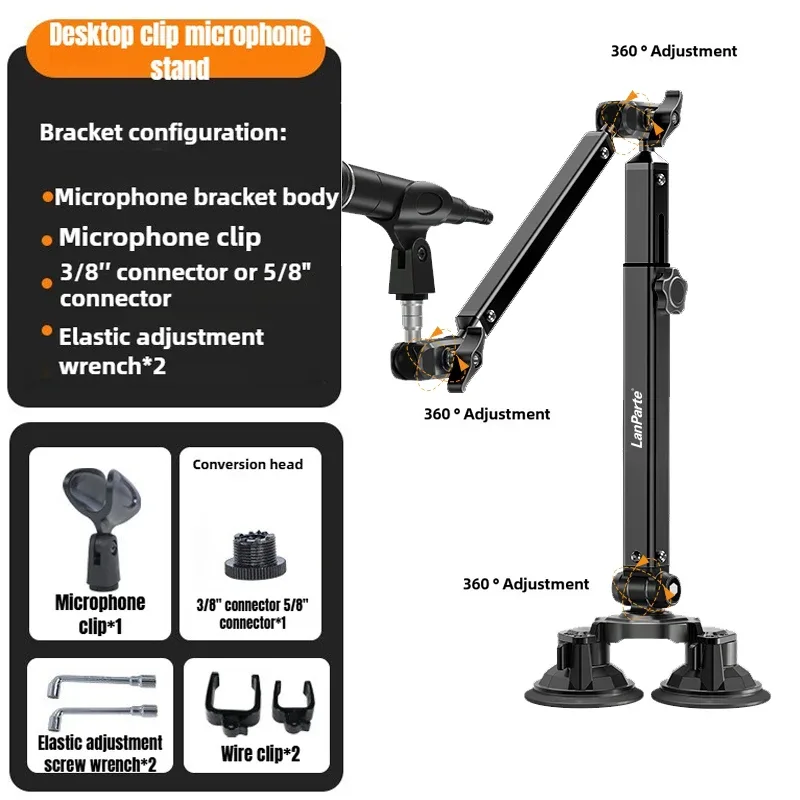 Bras de microphone articulé pivotant à 360° avec colonne montante amovible pour streaming slide 14