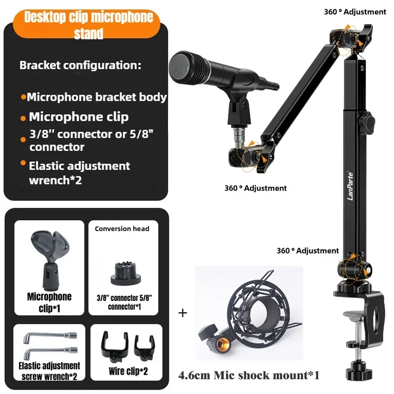 Bras de microphone articulé pivotant à 360° avec colonne montante amovible pour streaming slide 13