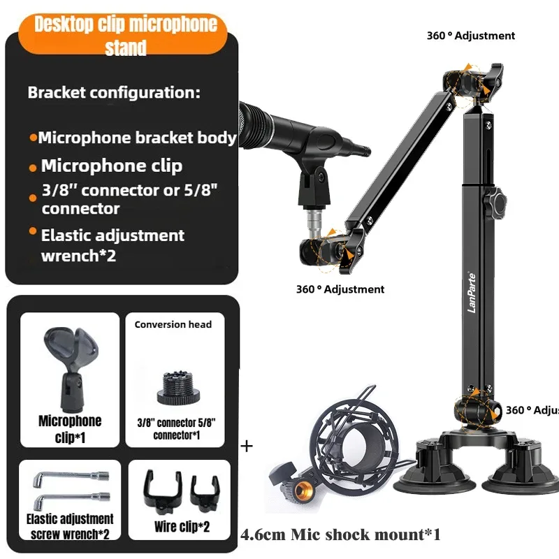 Bras de microphone articulé pivotant à 360° avec colonne montante amovible pour streaming slide 12