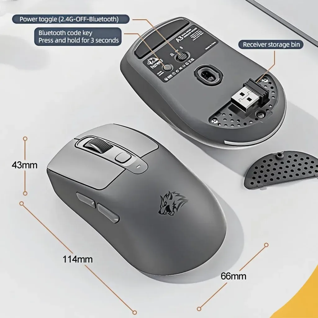 Souris sans fil Wolf A3 - Double mode Bluetooth et 2,4 GHz - Image 4