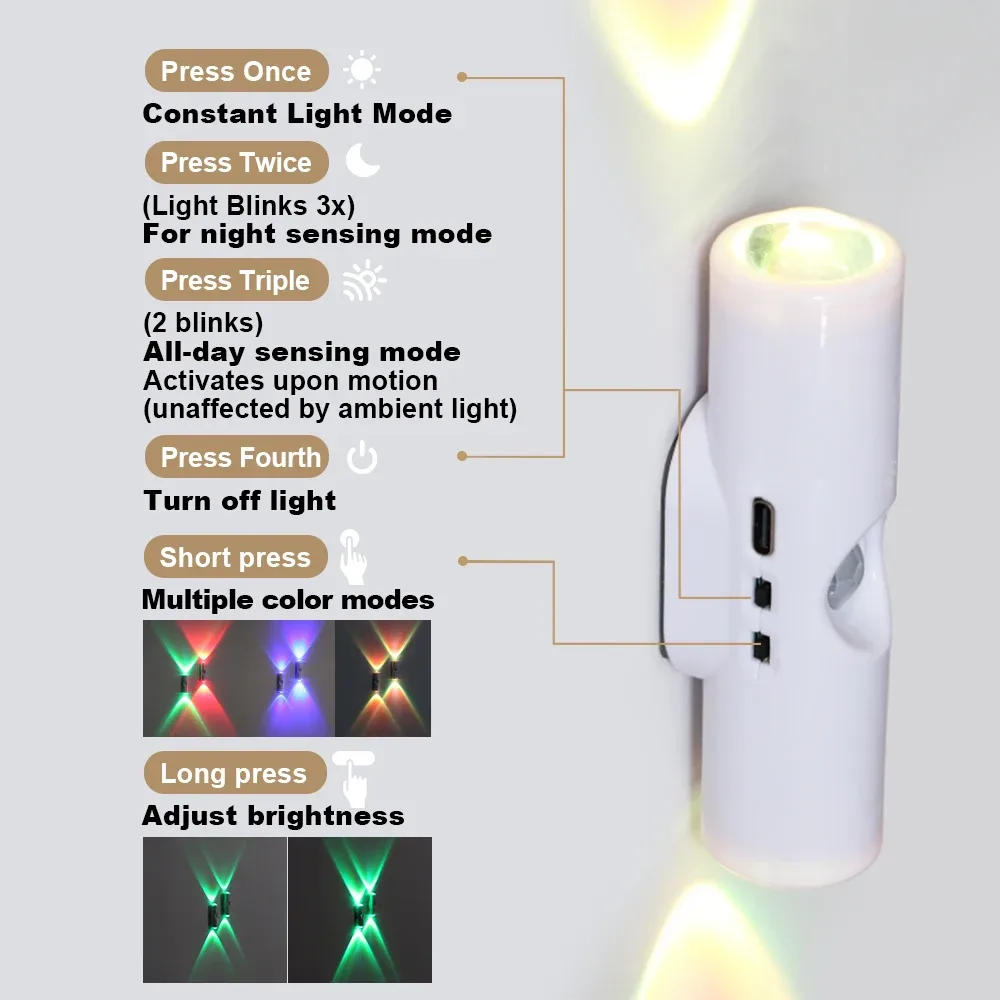 Veilleuse LED RGB avec Détecteur de Mouvement, Rechargeable USB - Image 2