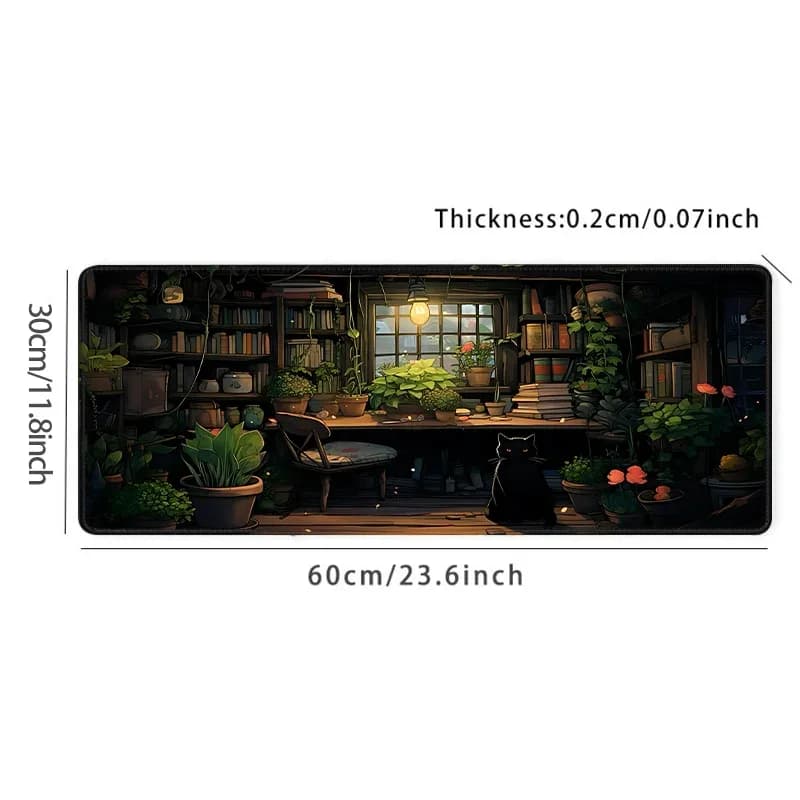 Grand Tapis de Souris Gaming Antidérapant - Motif Chat Noir et Plantes - 900x400 mm - Image 6