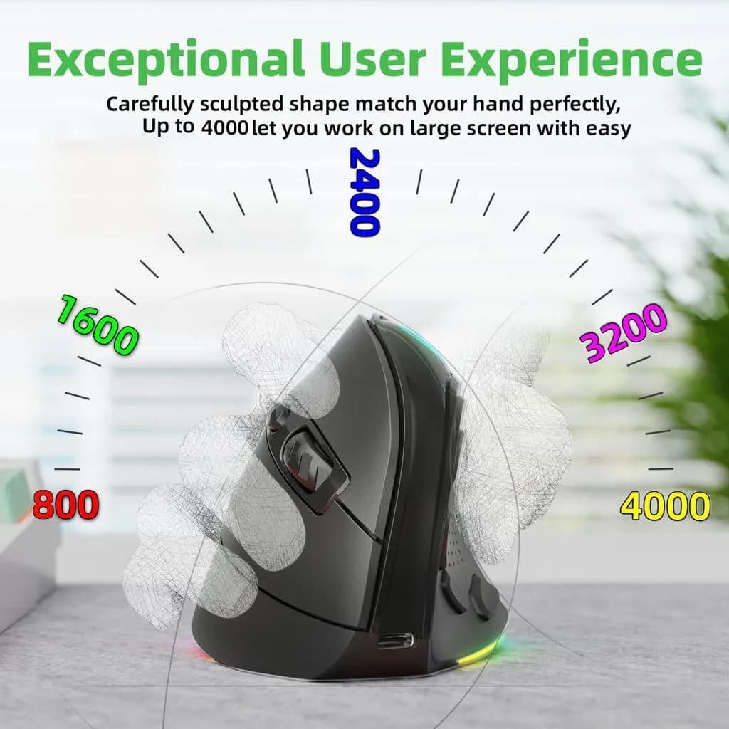 Souris Ergonomique Sans Fil JOMAA RGB - Bluetooth & 2.4G - Rechargeable - 5 Boutons Latéraux - Image 5