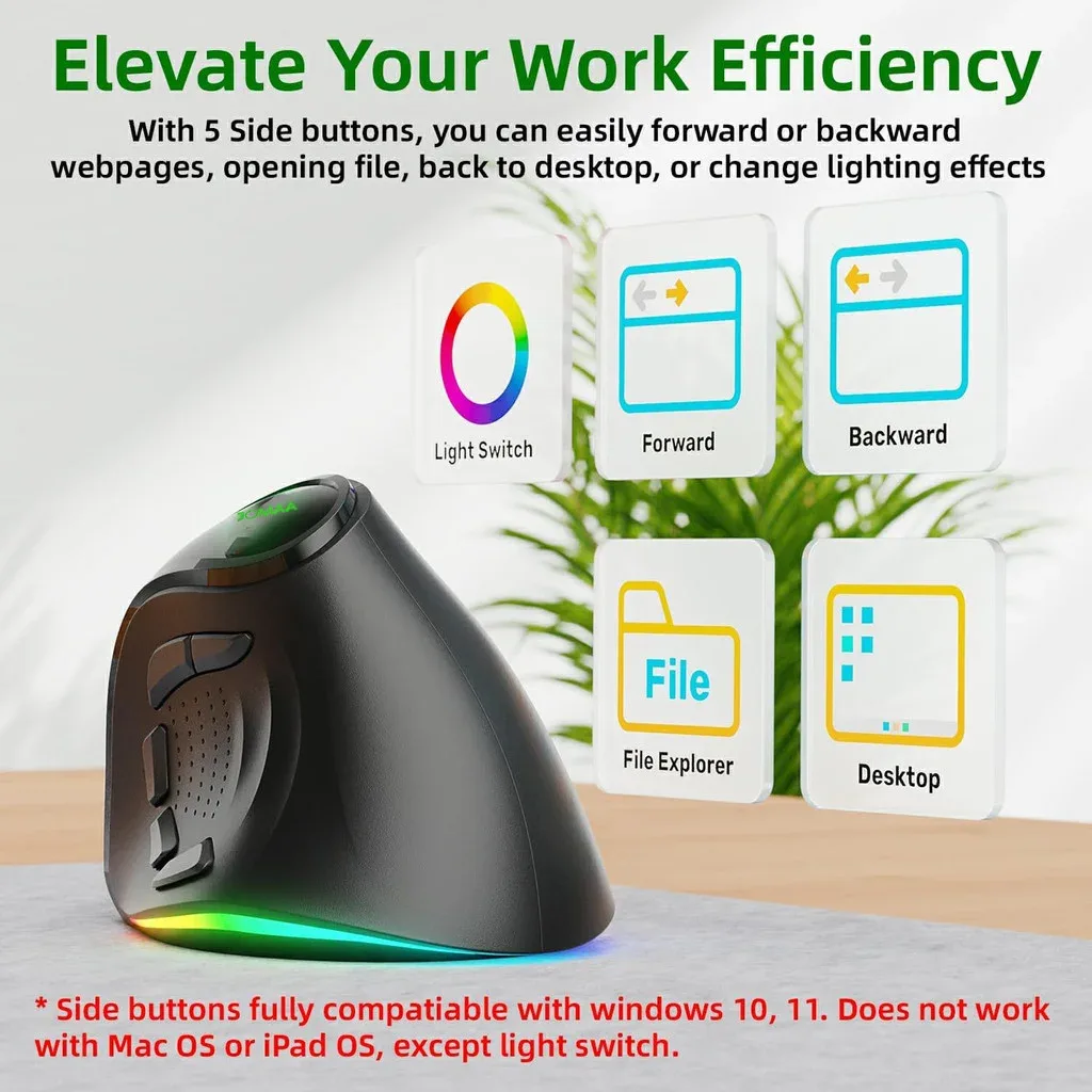 Souris Ergonomique Sans Fil JOMAA RGB - Bluetooth & 2.4G - Rechargeable - 5 Boutons Latéraux - Image 4