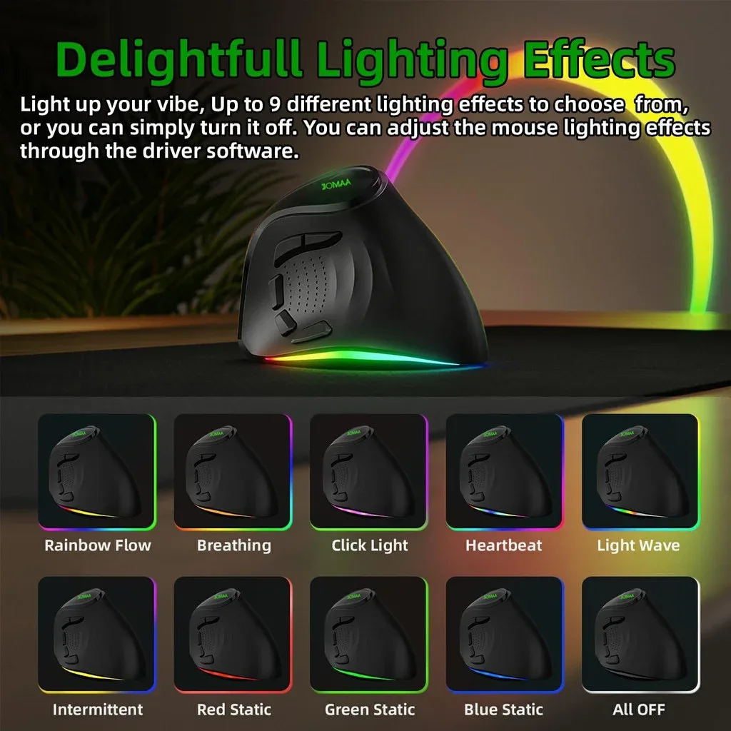 Souris Ergonomique Sans Fil JOMAA RGB - Bluetooth & 2.4G - Rechargeable - 5 Boutons Latéraux - Image 3