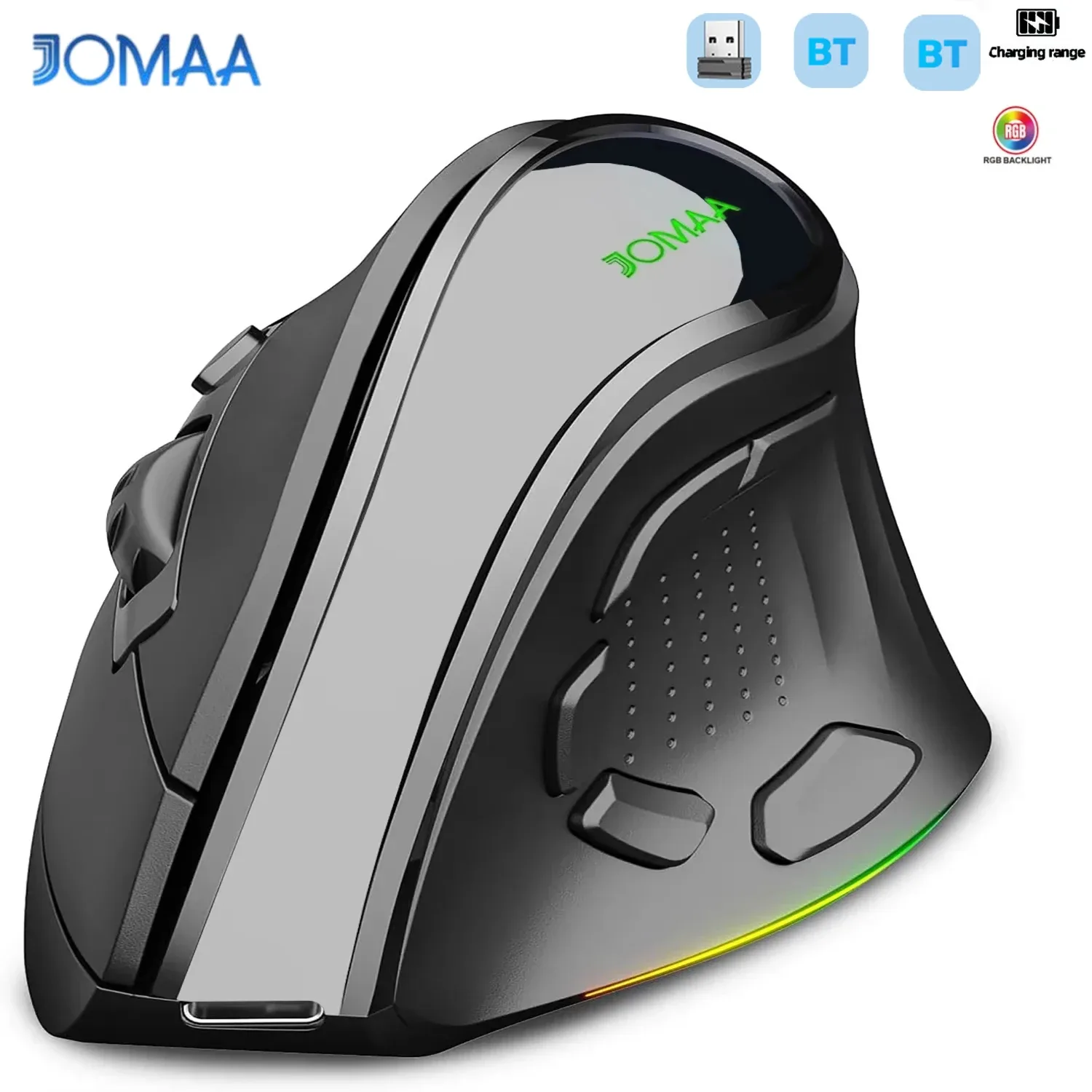Souris Ergonomique Sans Fil JOMAA RGB - Bluetooth & 2.4G - Rechargeable - 5 Boutons Latéraux - Image 1