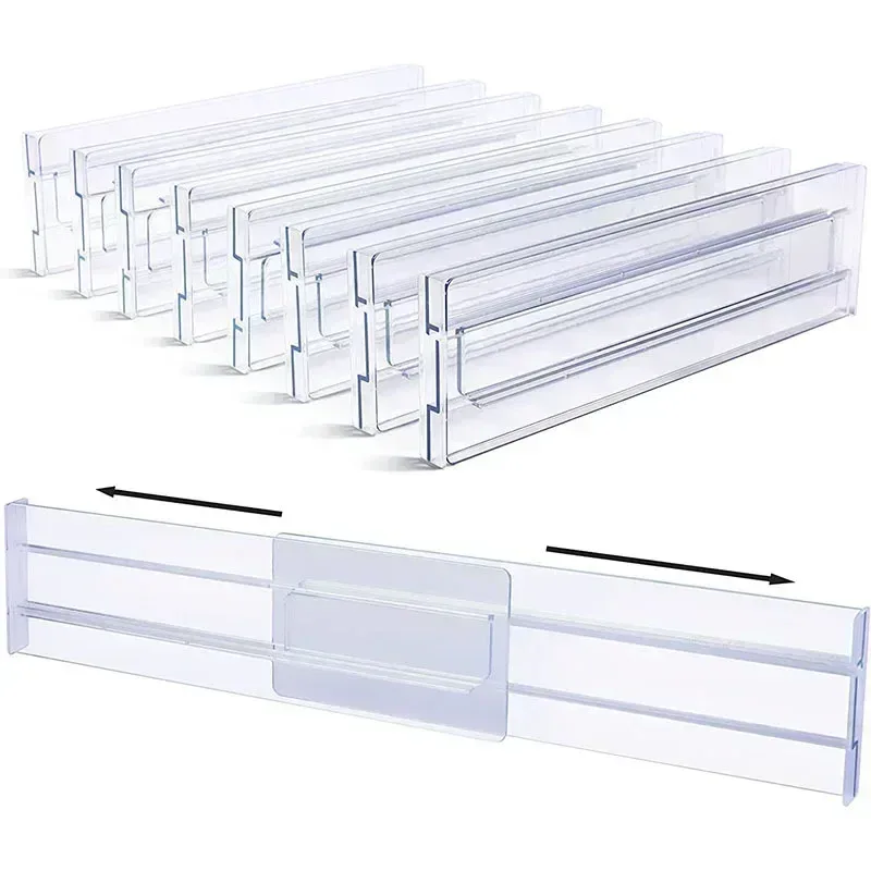 Séparateurs de tiroir extensibles en plastique transparent, 27,5 à 52 cm (Hauteur 8 cm)