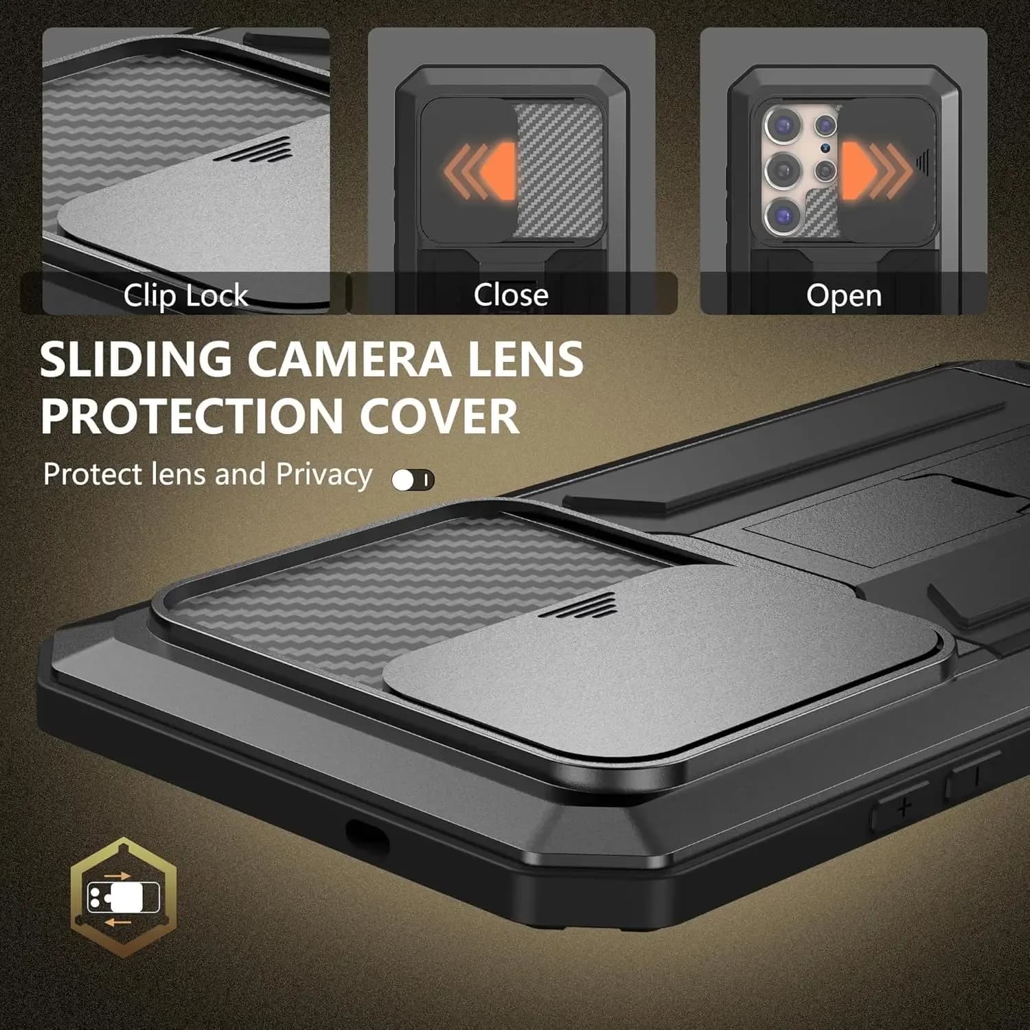 Coque de protection antichoc pour Samsung Galaxy S21/S22/S23/S24/S25, cache-caméra coulissant, support intégré et protection d'écran en verre. slide 3