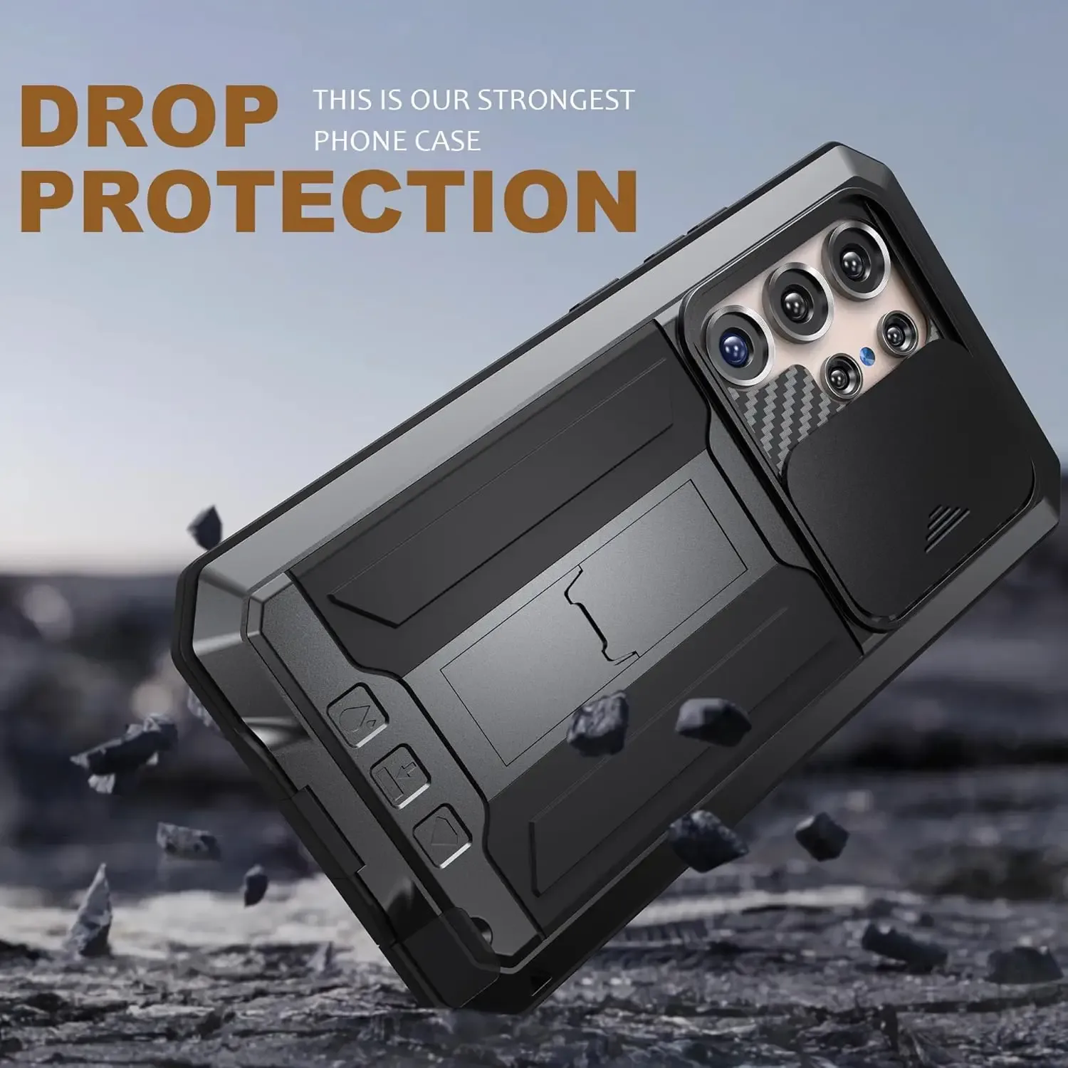 Coque de protection antichoc pour Samsung Galaxy S21/S22/S23/S24/S25, cache-caméra coulissant, support intégré et protection d'écran en verre. slide 4