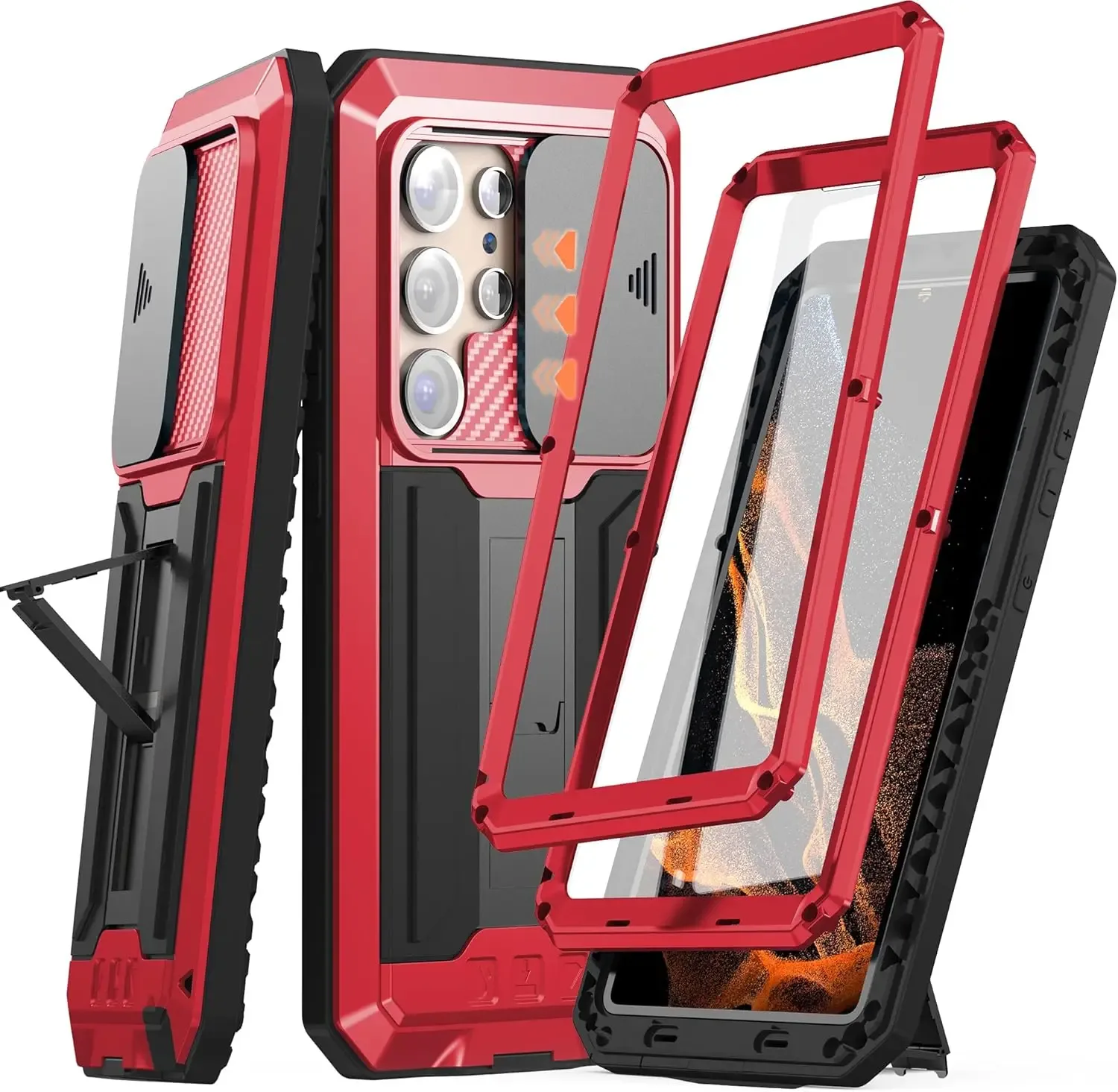 Coque de protection antichoc pour Samsung Galaxy S21/S22/S23/S24/S25, cache-caméra coulissant, support intégré et protection d'écran en verre. slide 8