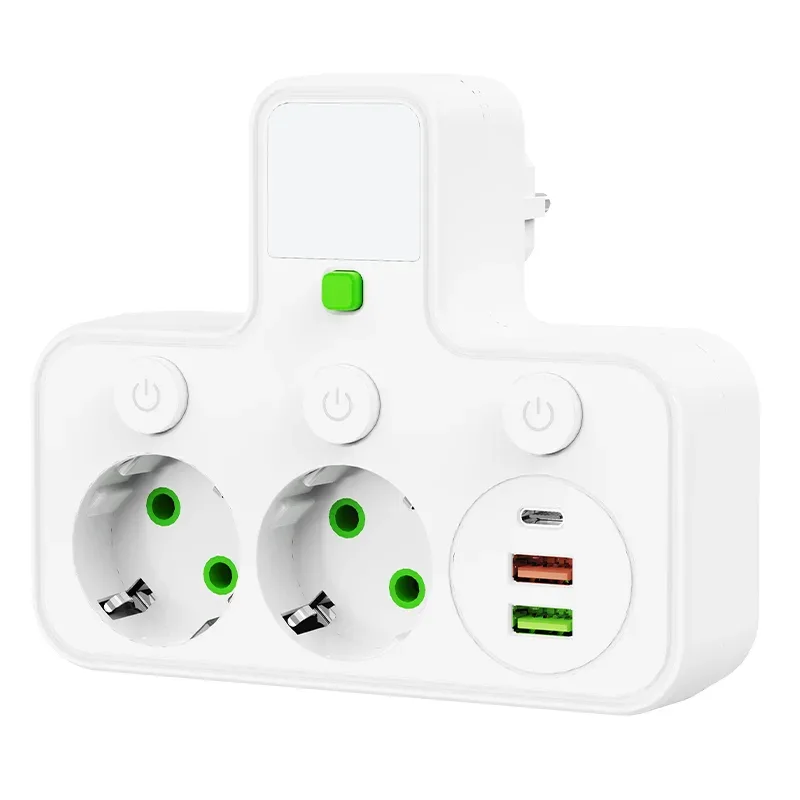 Multiprise murale avec 4 prises secteur, 2 ports USB, 1 port USB-C, interrupteur et veilleuse slide 8