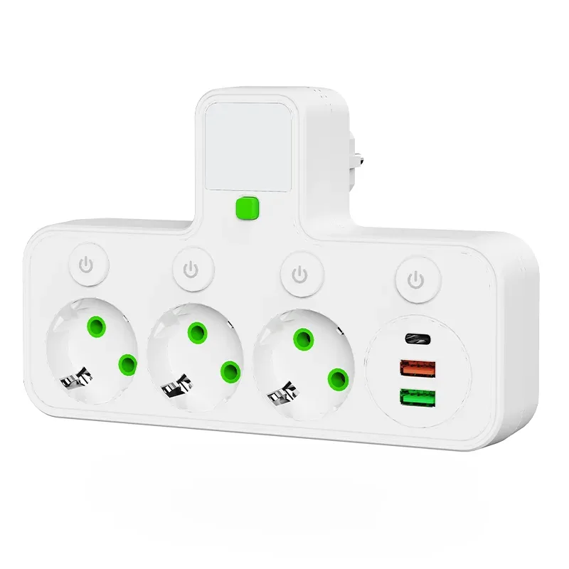Multiprise murale avec 4 prises secteur, 2 ports USB, 1 port USB-C, interrupteur et veilleuse slide 7