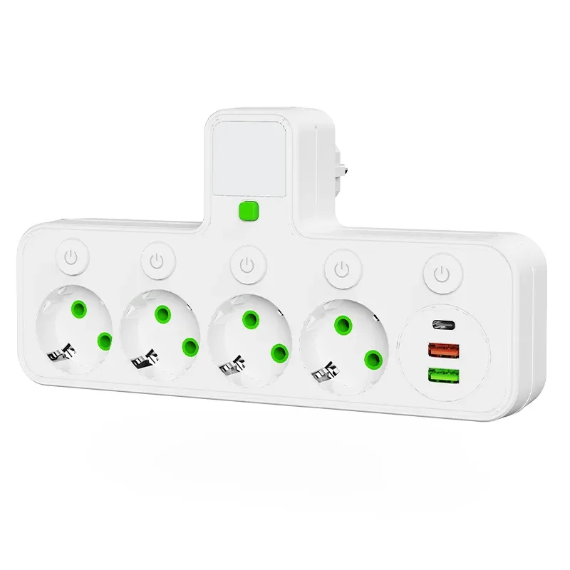 Multiprise murale avec 4 prises secteur, 2 ports USB, 1 port USB-C, interrupteur et veilleuse slide 10
