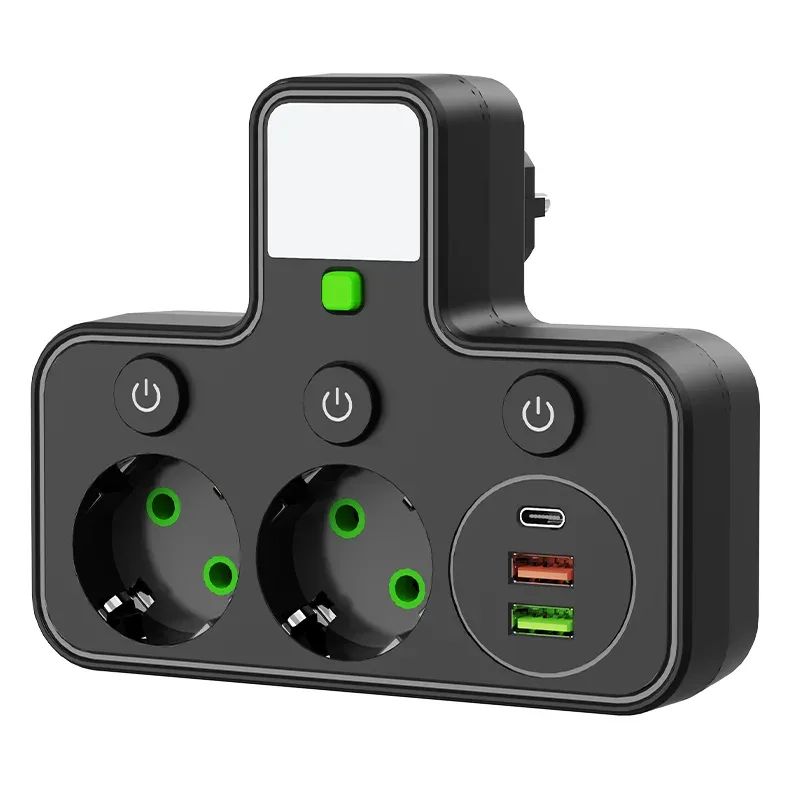 Multiprise murale avec 4 prises secteur, 2 ports USB, 1 port USB-C, interrupteur et veilleuse slide 9