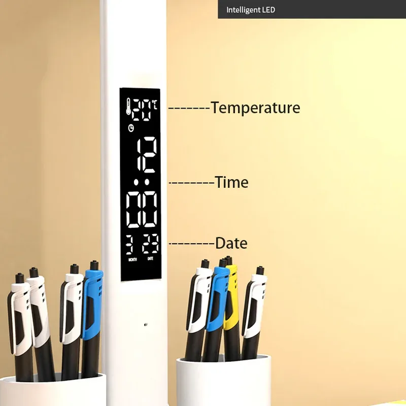 Lampe de bureau LED pliable à double tête avec calendrier et horloge - Image 3