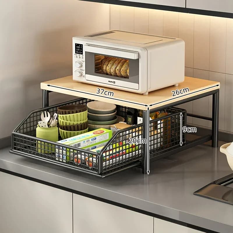 Support micro-ondes en bois massif et métal, étagère de cuisine gain de place slide 3