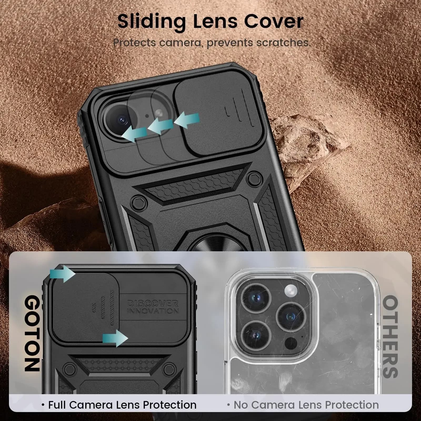 Coque de protection intégrale 360° pour iPhone 17 et 16 avec cache-caméra coulissant et anneau de support intégré - Image 2