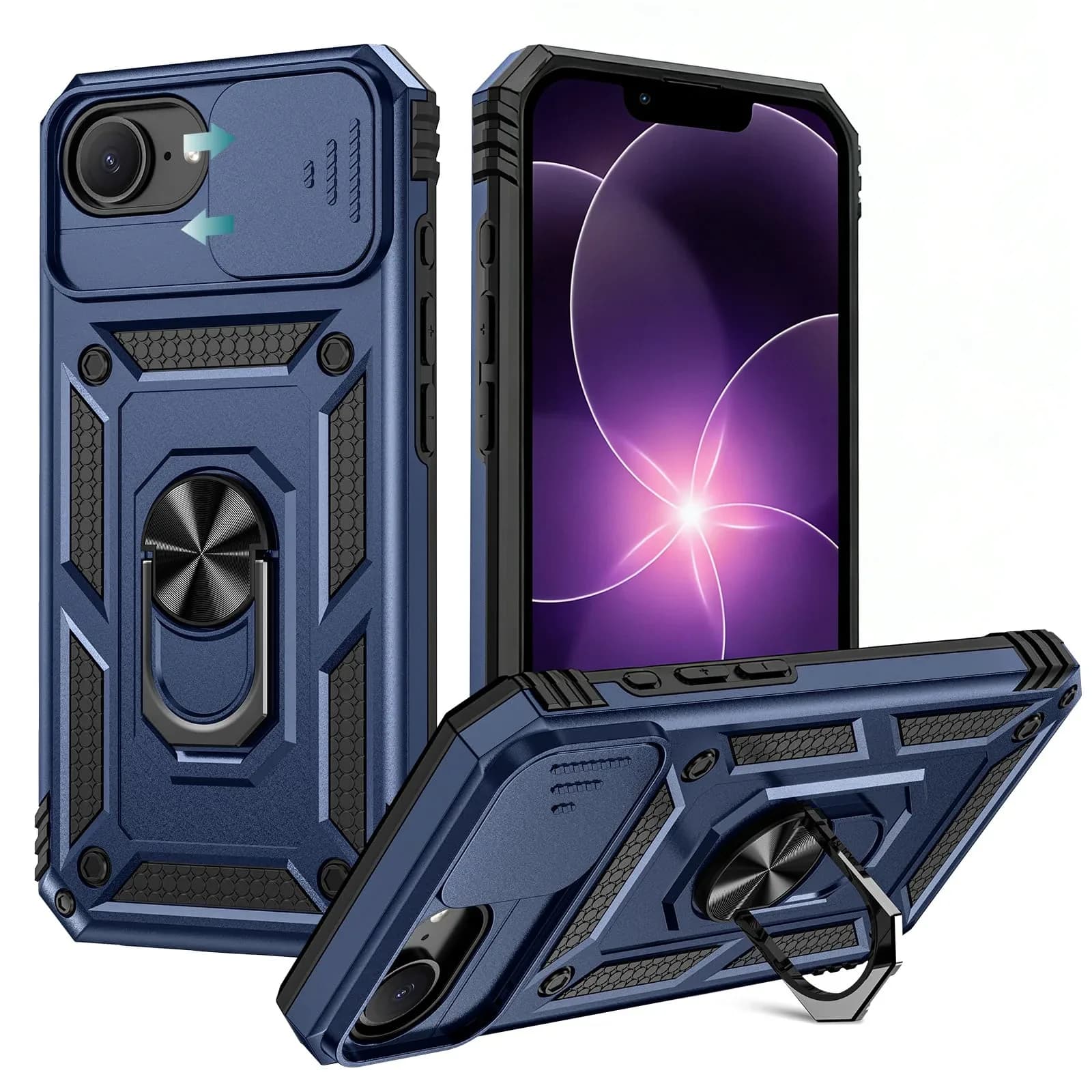 Coque de protection intégrale 360° pour iPhone 17 et 16 avec cache-caméra coulissant et anneau de support intégré slide 8