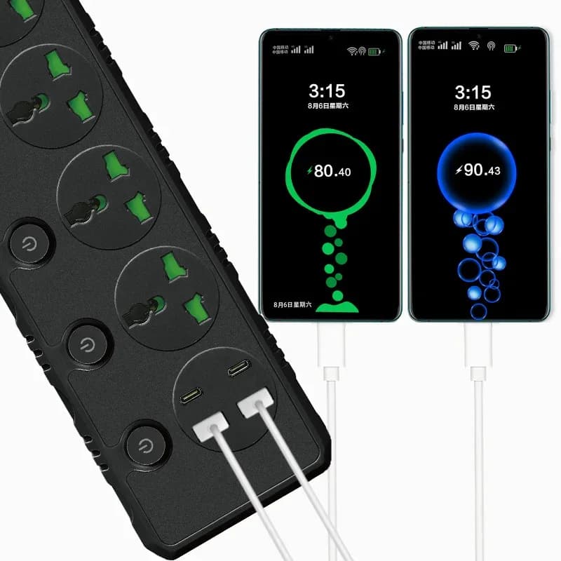 Multiprise universelle avec 4 interrupteurs individuels, 2 ports USB, 2 ports USB-C et câble de 2m - Image 5